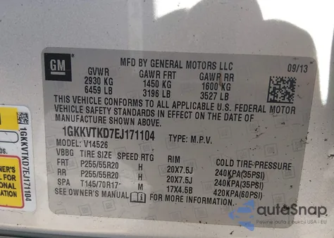 2014 GMC Acadia Denali z USA, uszkodzony, nr VIN 1GKKVTKD7EJ171104